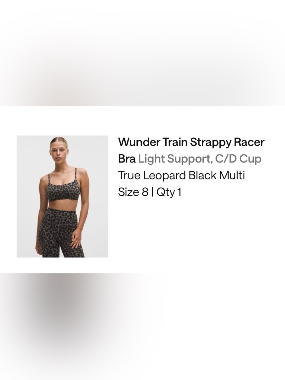 Lululemon Wunder Train Strappy Racer Bra - True Leopard Black Multi Sz 8 C/D